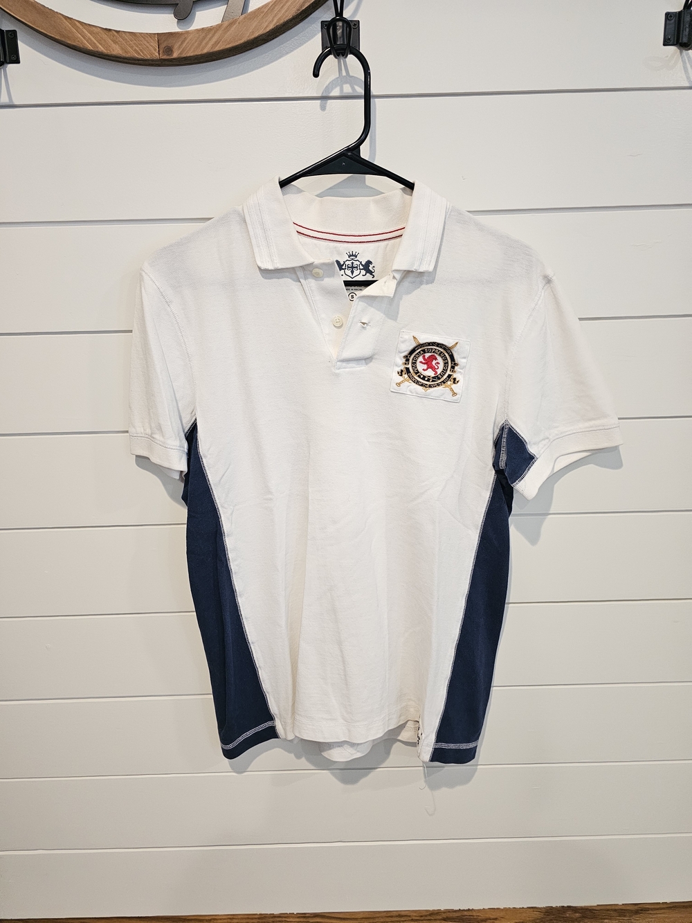 Express Men's Size Small White & Navy Polo